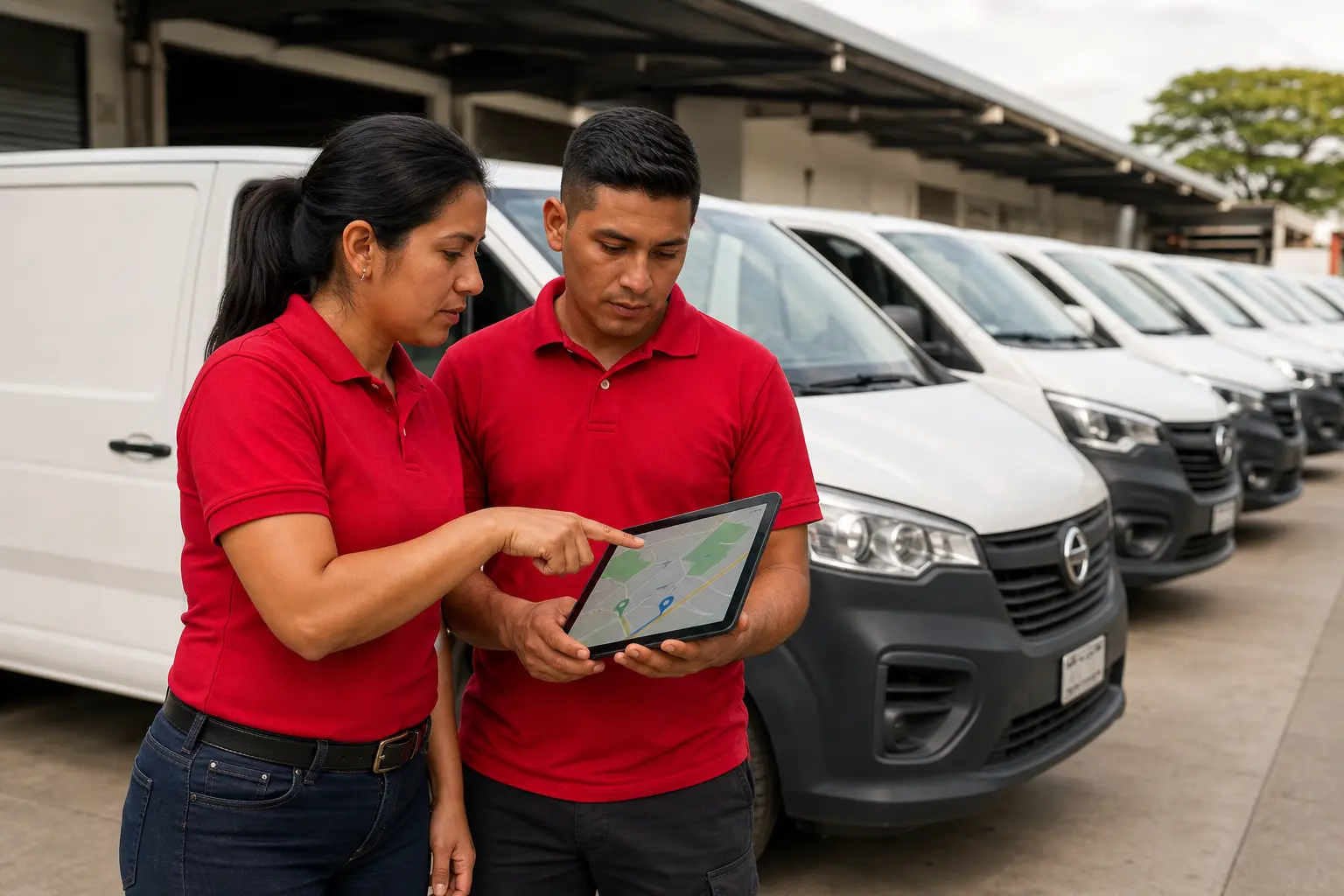 Equipo de logística revisando la ubicación de su flota de vehículos